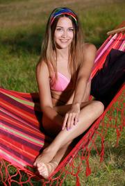 Skinny Brunette Violet Poses Nude Outdoors 00