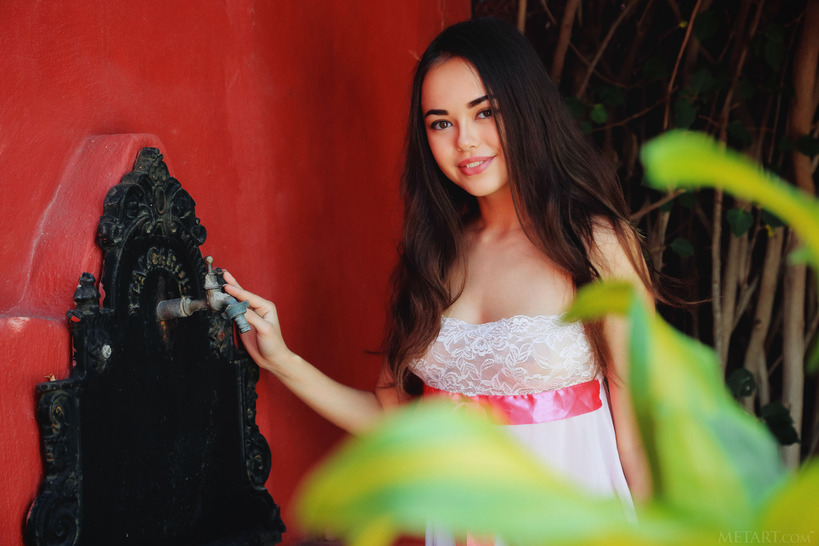 Sexy Li Moon wears a dress with a see-through front (1/21)