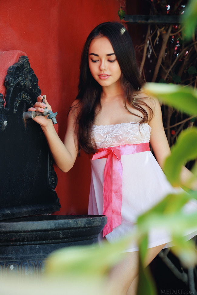 Sexy Li Moon wears a dress with a see-through front (2/21)